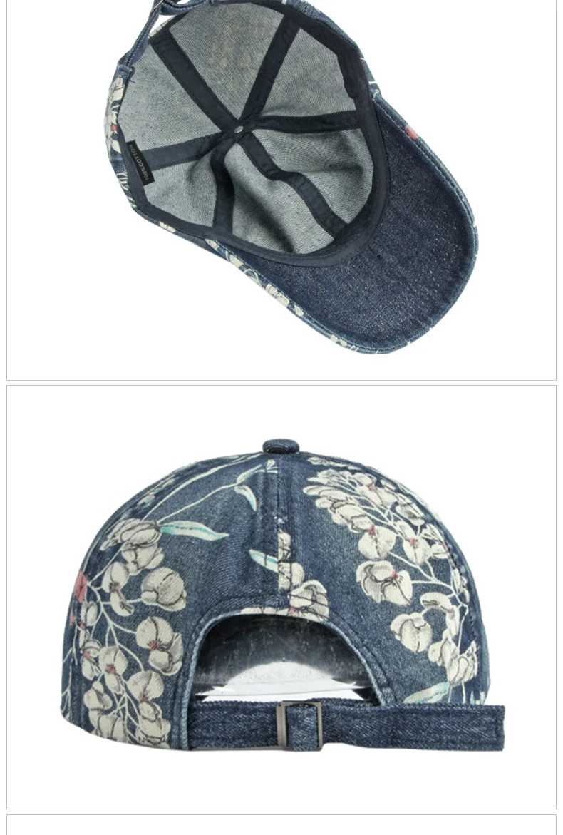 Boho Tropical Print Baseball Cap Women Outdoor Washed Denim Cap Female Fashion Visor Bohemian Jeans Men Sport Street Sun Hats