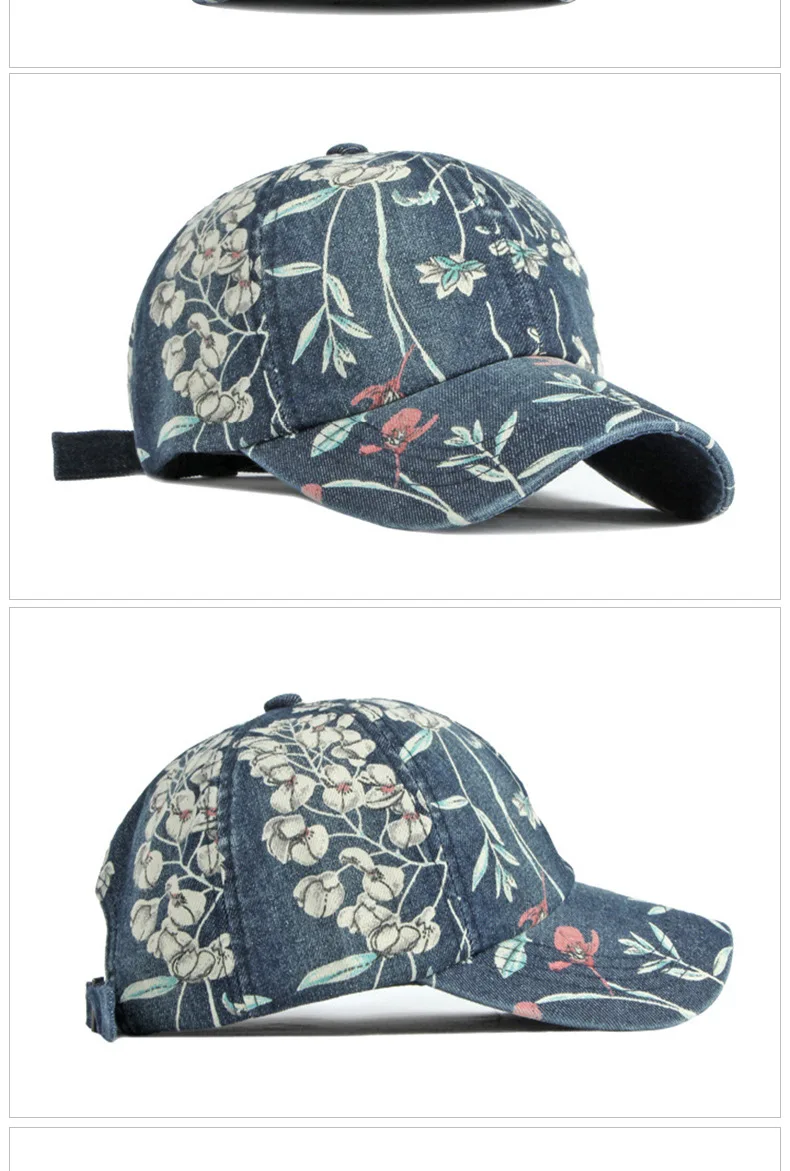 Boho Tropical Print Baseball Cap Women Outdoor Washed Denim Cap Female Fashion Visor Bohemian Jeans Men Sport Street Sun Hats