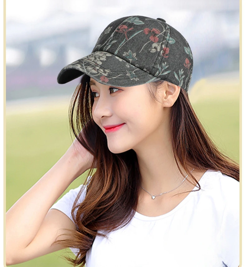Boho Tropical Print Baseball Cap Women Outdoor Washed Denim Cap Female Fashion Visor Bohemian Jeans Men Sport Street Sun Hats