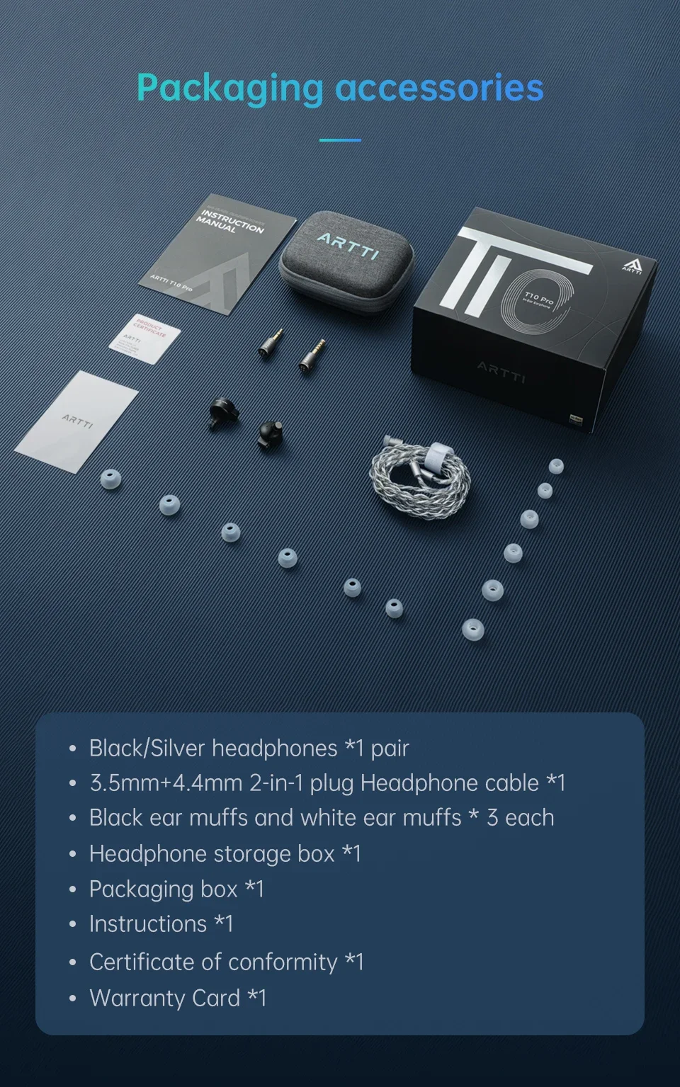 ARTTI T10 PRO HiFi Earphone Wired Monitors 14.2mm Planar Driver Bass In-Ear Earphone 0.78mm 2pin 3.5+4.4mm Plug