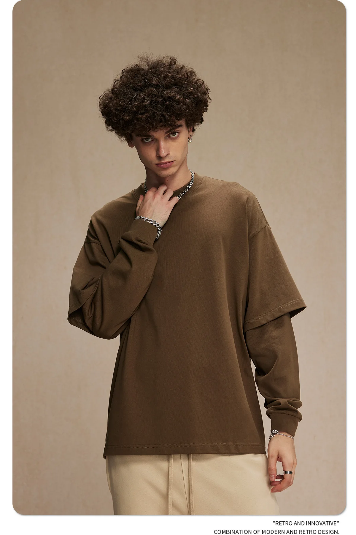 IEFB Men's Wear Spring New Trendy T-shirt Men's Wear Fake Two Piece Long Sleeve T-shirts Men Clothing Loose Casual Top 9C9353
