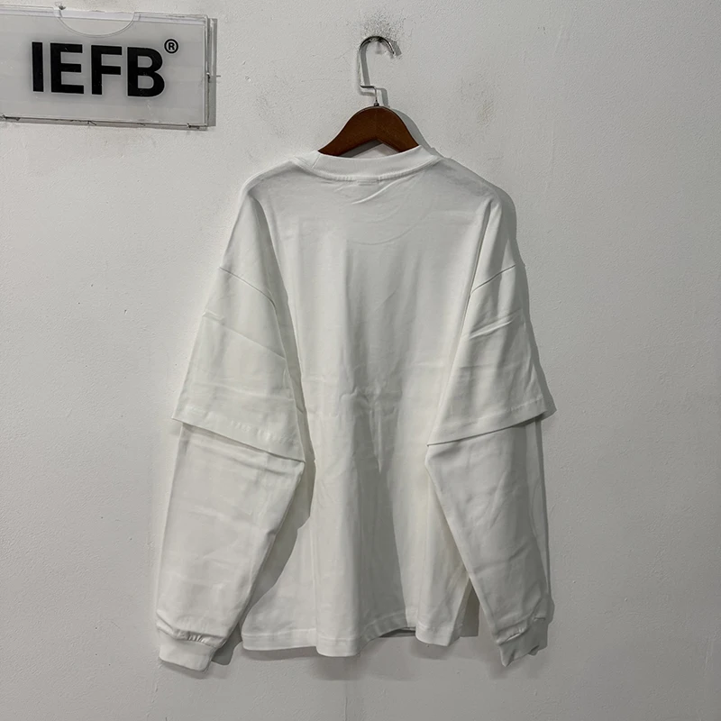 IEFB Men's Wear Spring New Trendy T-shirt Men's Wear Fake Two Piece Long Sleeve T-shirts Men Clothing Loose Casual Top 9C9353
