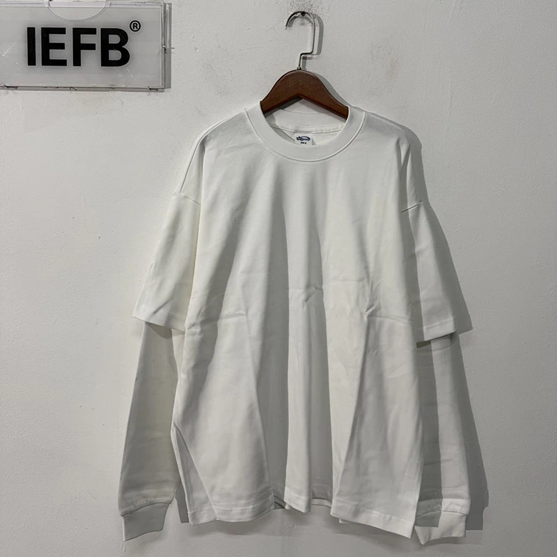 IEFB Men's Wear Spring New Trendy T-shirt Men's Wear Fake Two Piece Long Sleeve T-shirts Men Clothing Loose Casual Top 9C9353