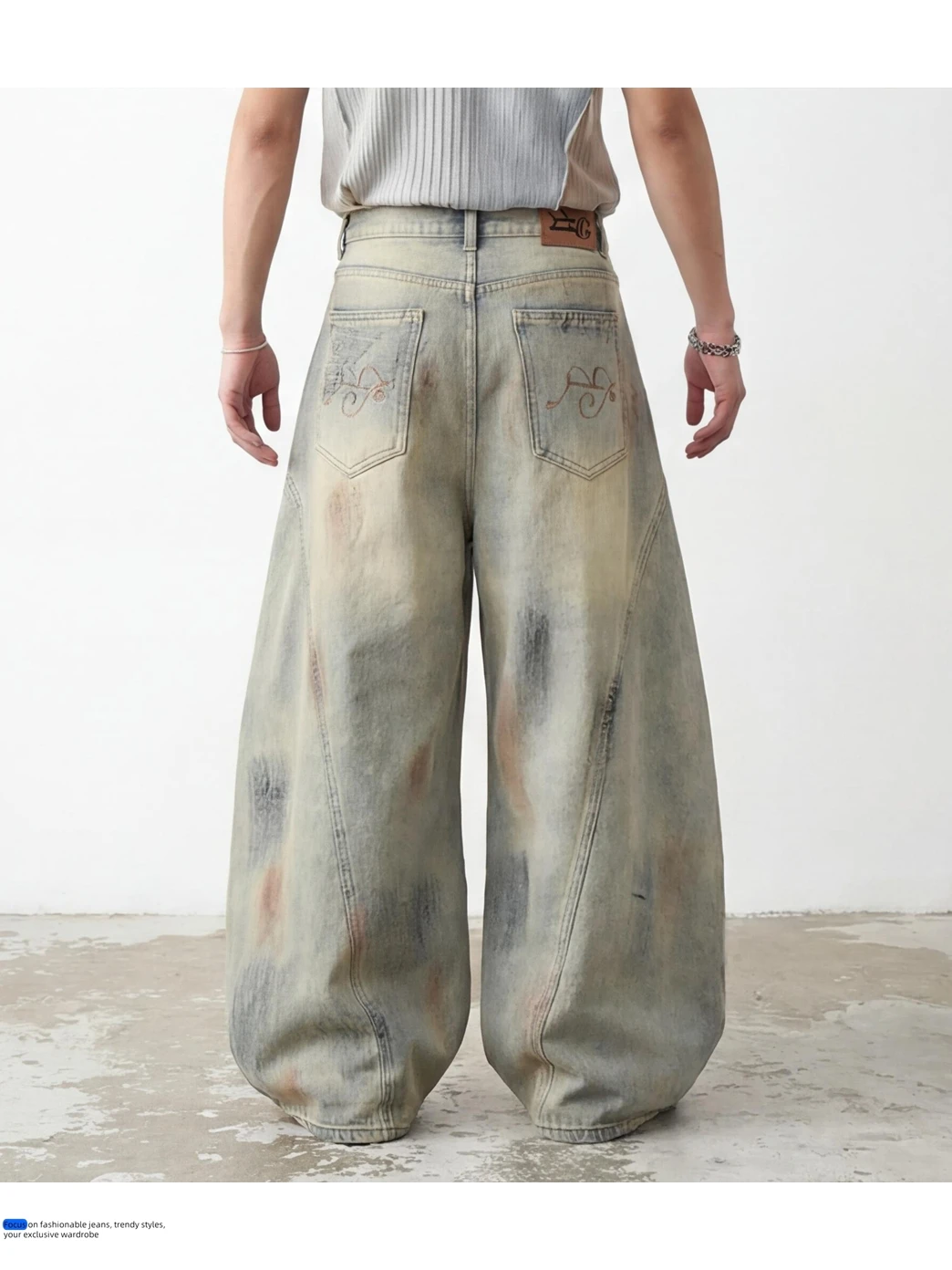 IEFB American Style Vintage Dirty Men's Jeans 2026 Spring New High Street Design Loose Wide Leg Floor Length Denim Pants 9X2185