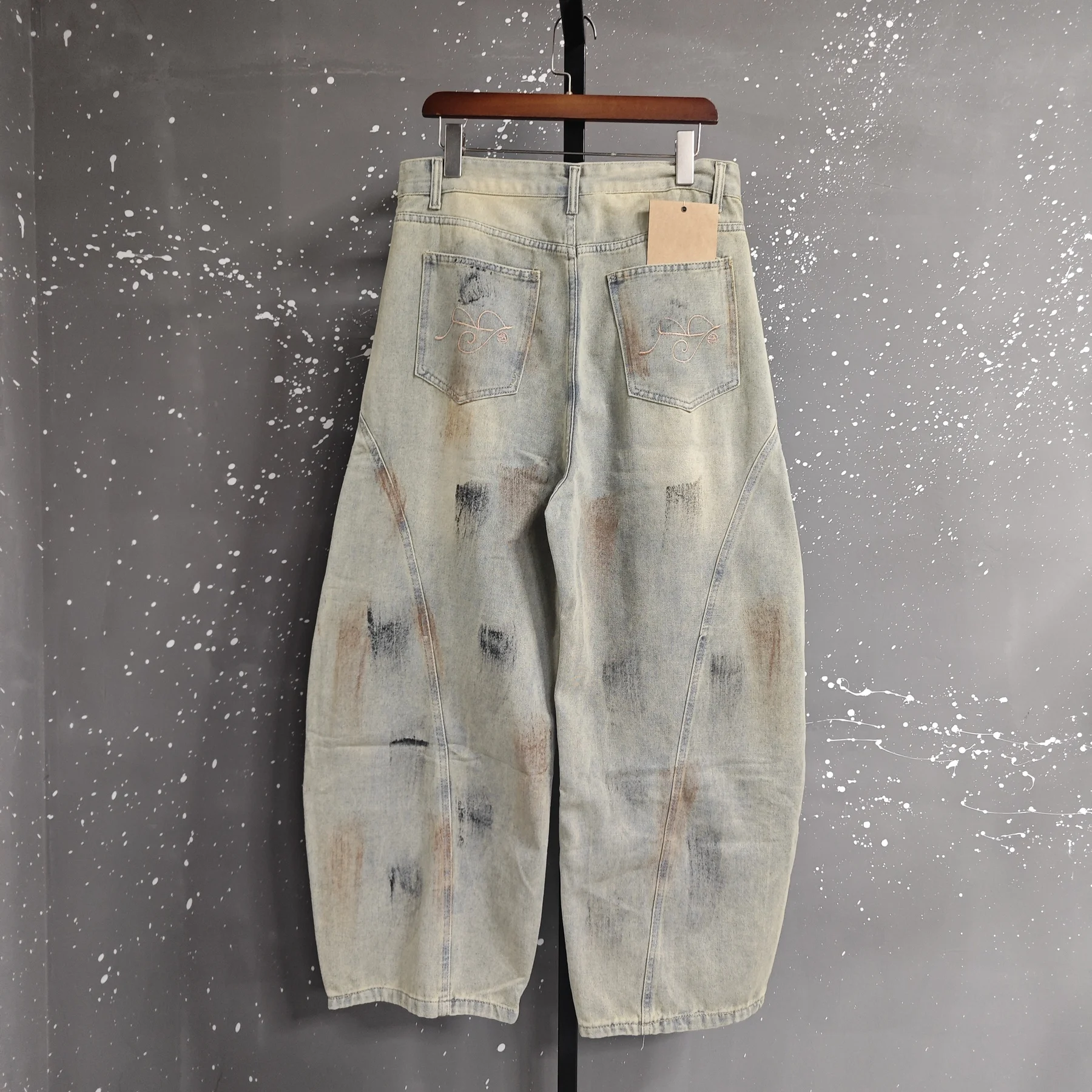 IEFB American Style Vintage Dirty Men's Jeans 2026 Spring New High Street Design Loose Wide Leg Floor Length Denim Pants 9X2185