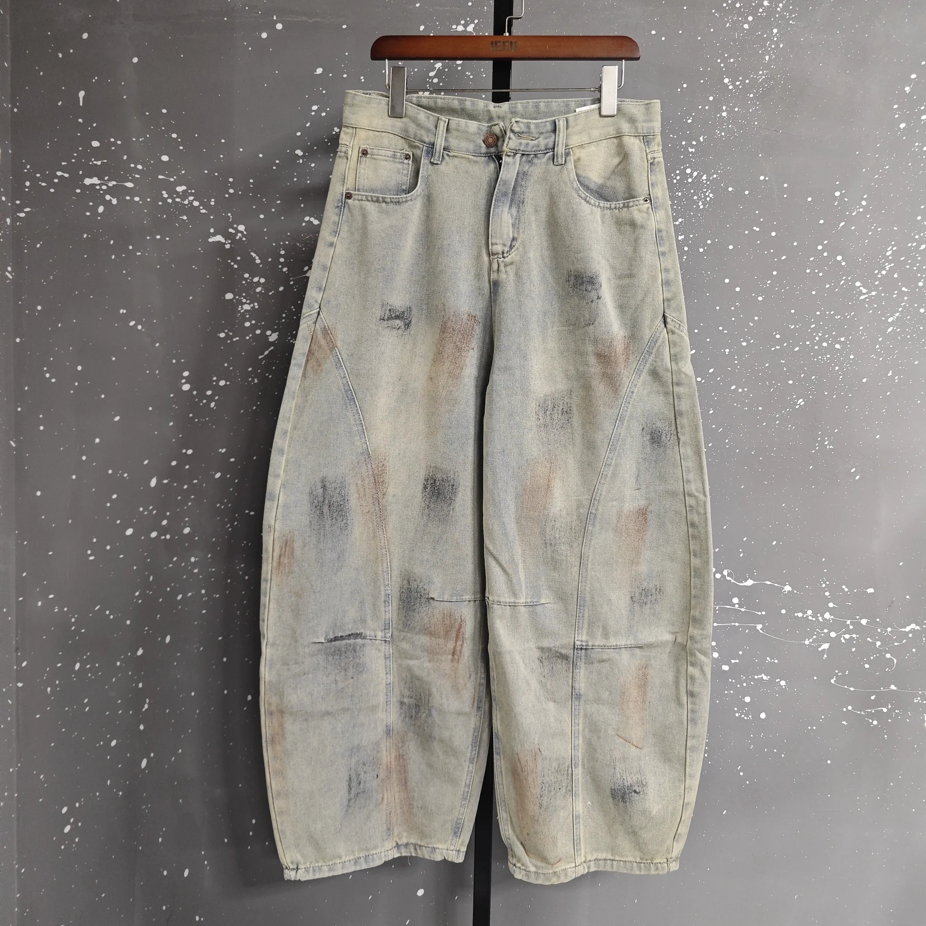IEFB American Style Vintage Dirty Men's Jeans 2026 Spring New High Street Design Loose Wide Leg Floor Length Denim Pants 9X2185