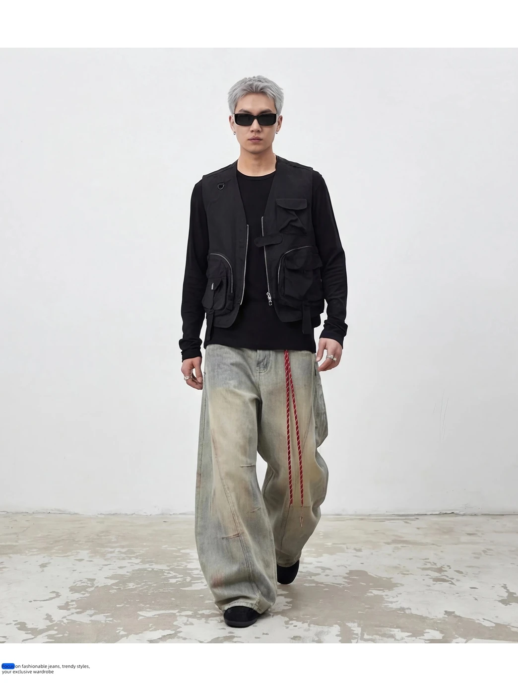 IEFB American Style Vintage Dirty Men's Jeans 2026 Spring New High Street Design Loose Wide Leg Floor Length Denim Pants 9X2185