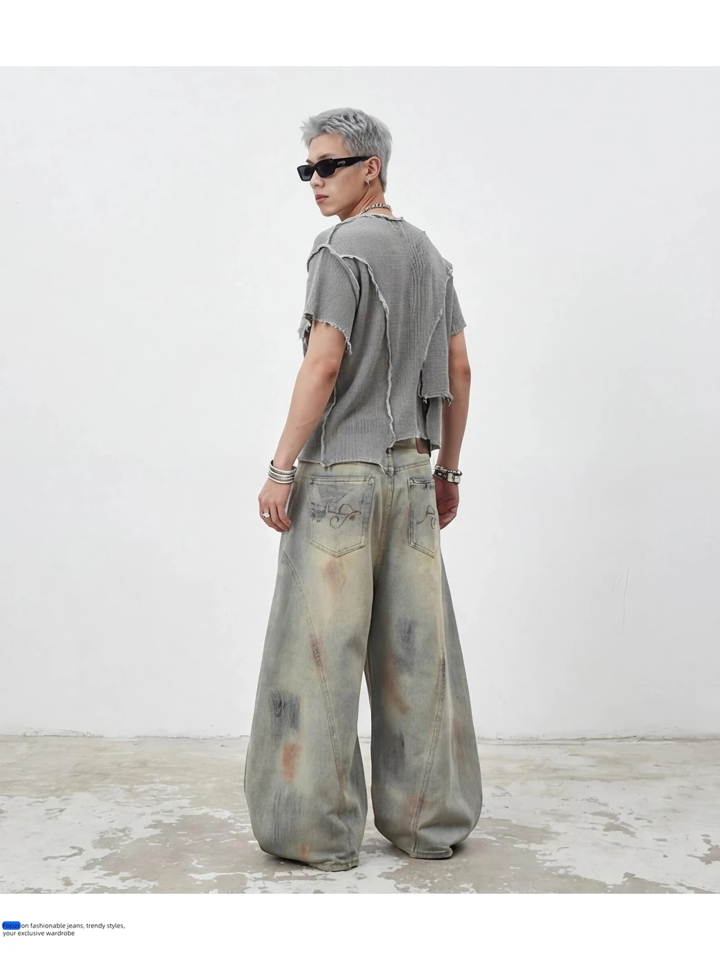 IEFB American Style Vintage Dirty Men's Jeans 2026 Spring New High Street Design Loose Wide Leg Floor Length Denim Pants 9X2185