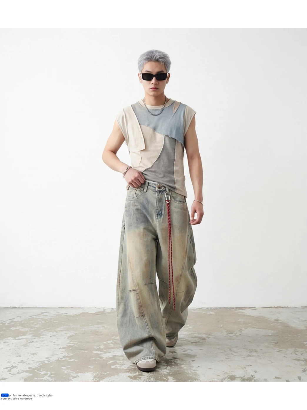 IEFB American Style Vintage Dirty Men's Jeans 2026 Spring New High Street Design Loose Wide Leg Floor Length Denim Pants 9X2185