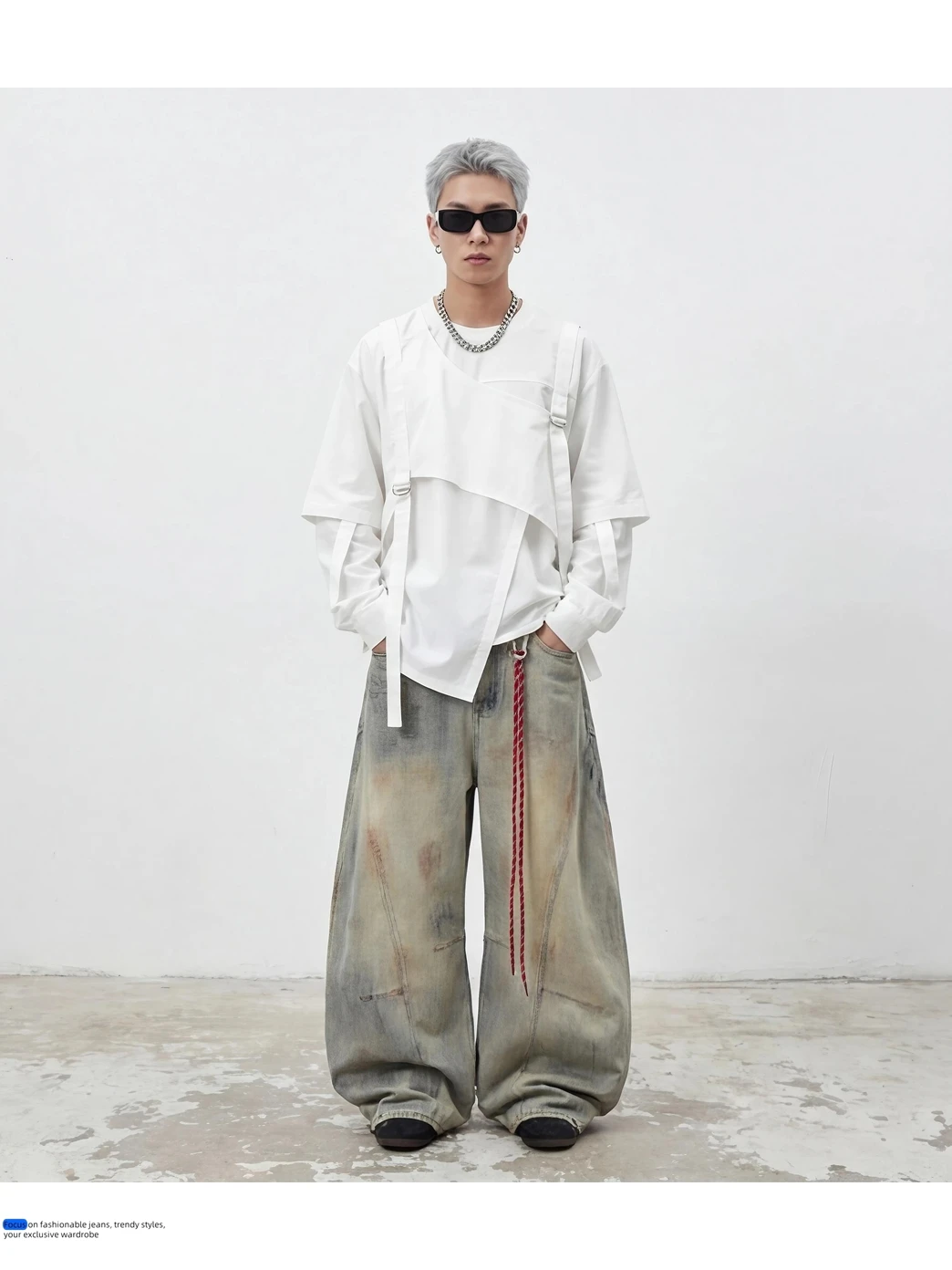IEFB American Style Vintage Dirty Men's Jeans 2026 Spring New High Street Design Loose Wide Leg Floor Length Denim Pants 9X2185
