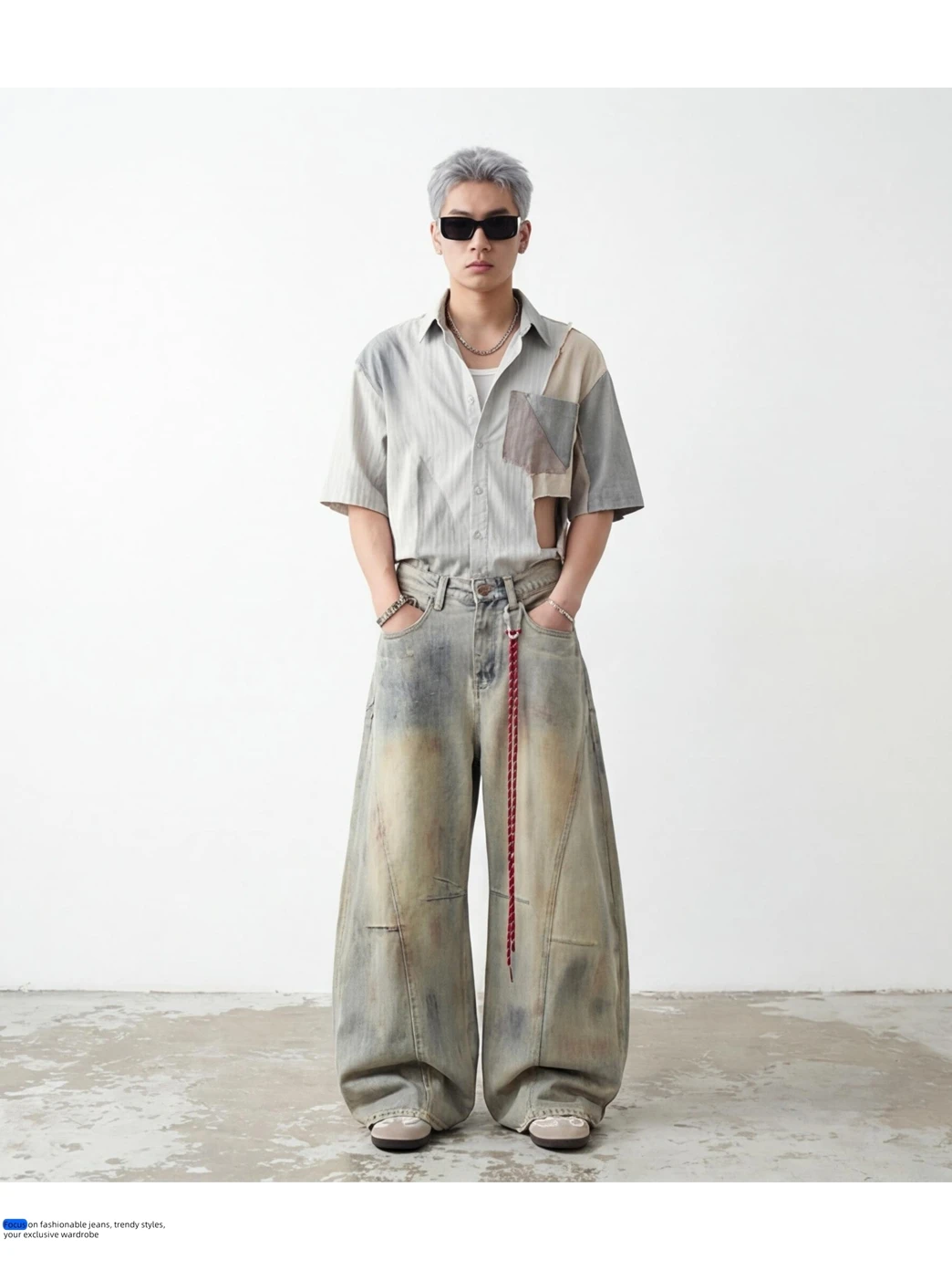 IEFB American Style Vintage Dirty Men's Jeans 2026 Spring New High Street Design Loose Wide Leg Floor Length Denim Pants 9X2185