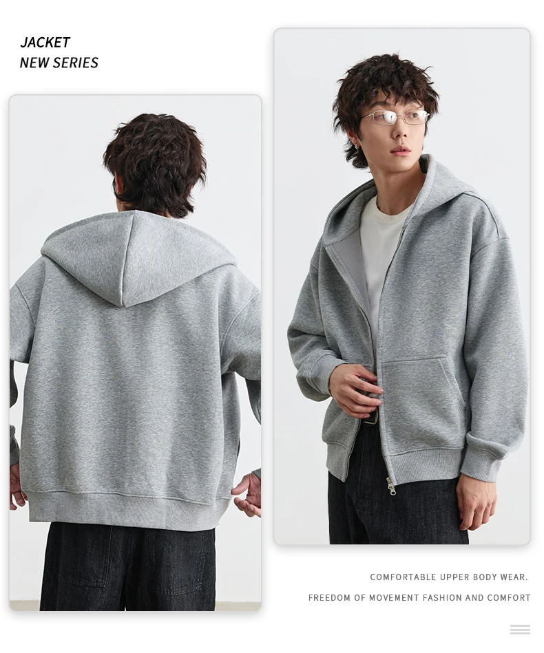 IEFB American Style Gray Black Men's Hooded Sweatshirt Autumn New Simple Drop Shoulder Zipper Hoodie Coat 9X4295