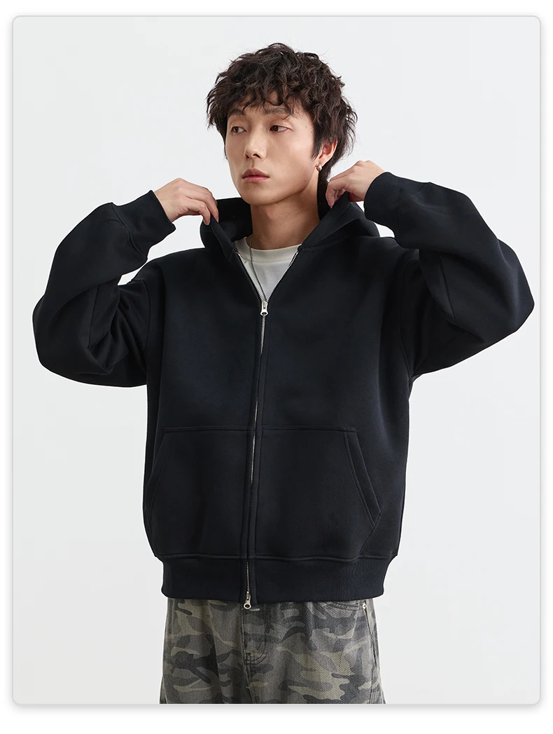 IEFB American Style Gray Black Men's Hooded Sweatshirt Autumn New Simple Drop Shoulder Zipper Hoodie Coat 9X4295