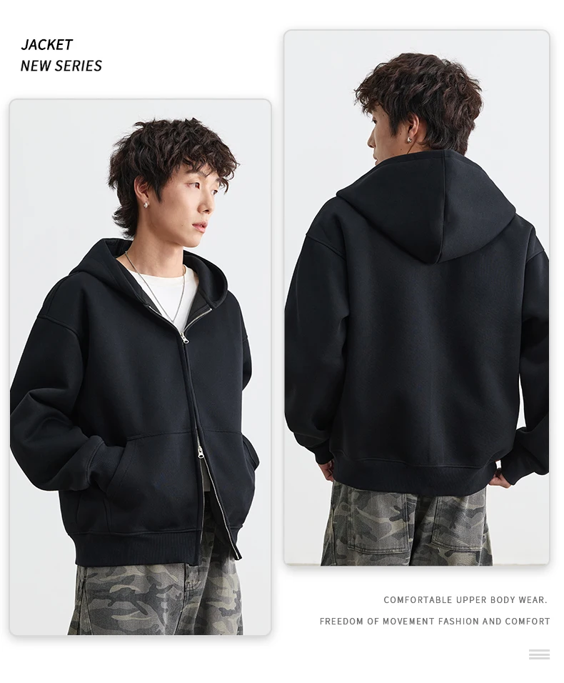 IEFB American Style Gray Black Men's Hooded Sweatshirt Autumn New Simple Drop Shoulder Zipper Hoodie Coat 9X4295