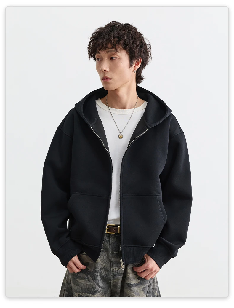 IEFB American Style Gray Black Men's Hooded Sweatshirt Autumn New Simple Drop Shoulder Zipper Hoodie Coat 9X4295