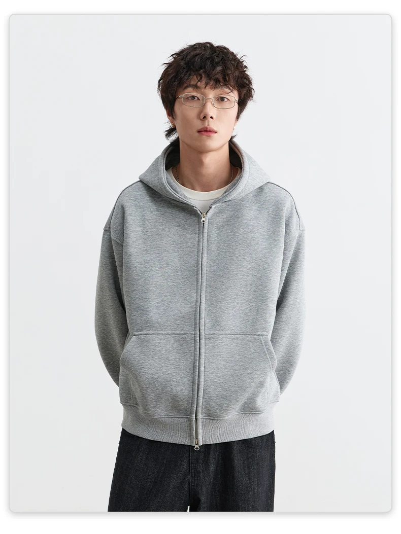 IEFB American Style Gray Black Men's Hooded Sweatshirt Autumn New Simple Drop Shoulder Zipper Hoodie Coat 9X4295