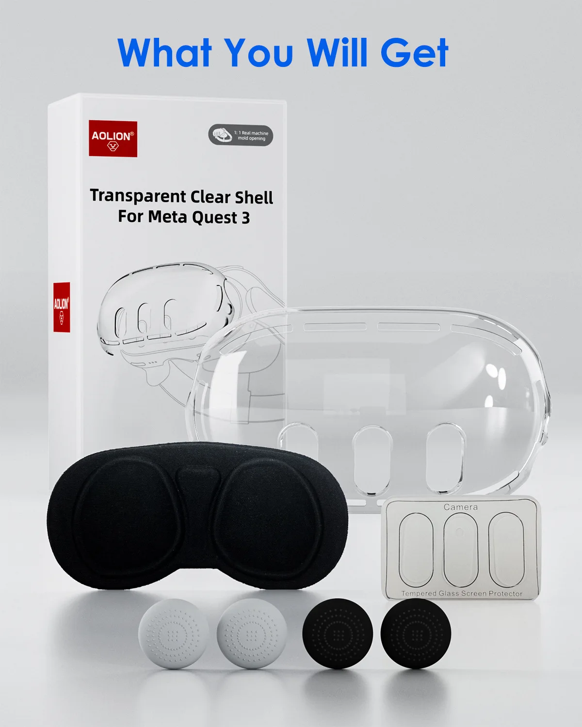 Aolion For Meta Quest3 VR Helmet Protective Cover Clear TPU Cases Set Protector Dustproof For Oculus Meta Quest3s VR Accessories