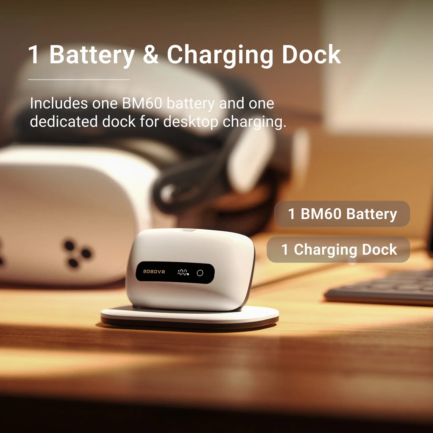 BOBOVR BM60-1 6500mAh Battery and Charging Dock Combo Compatible Only with BOBOVR M3 and M3 Pro+ Head Strap