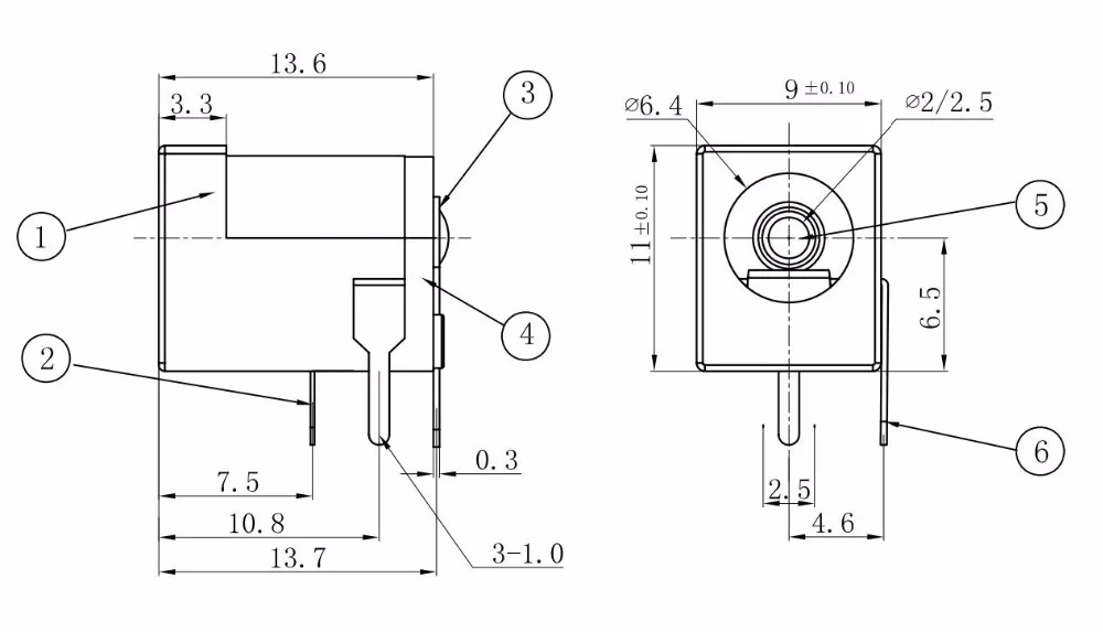 10pcs Breadboard-friendly 2.1mm DC Barrel Jack DC005
