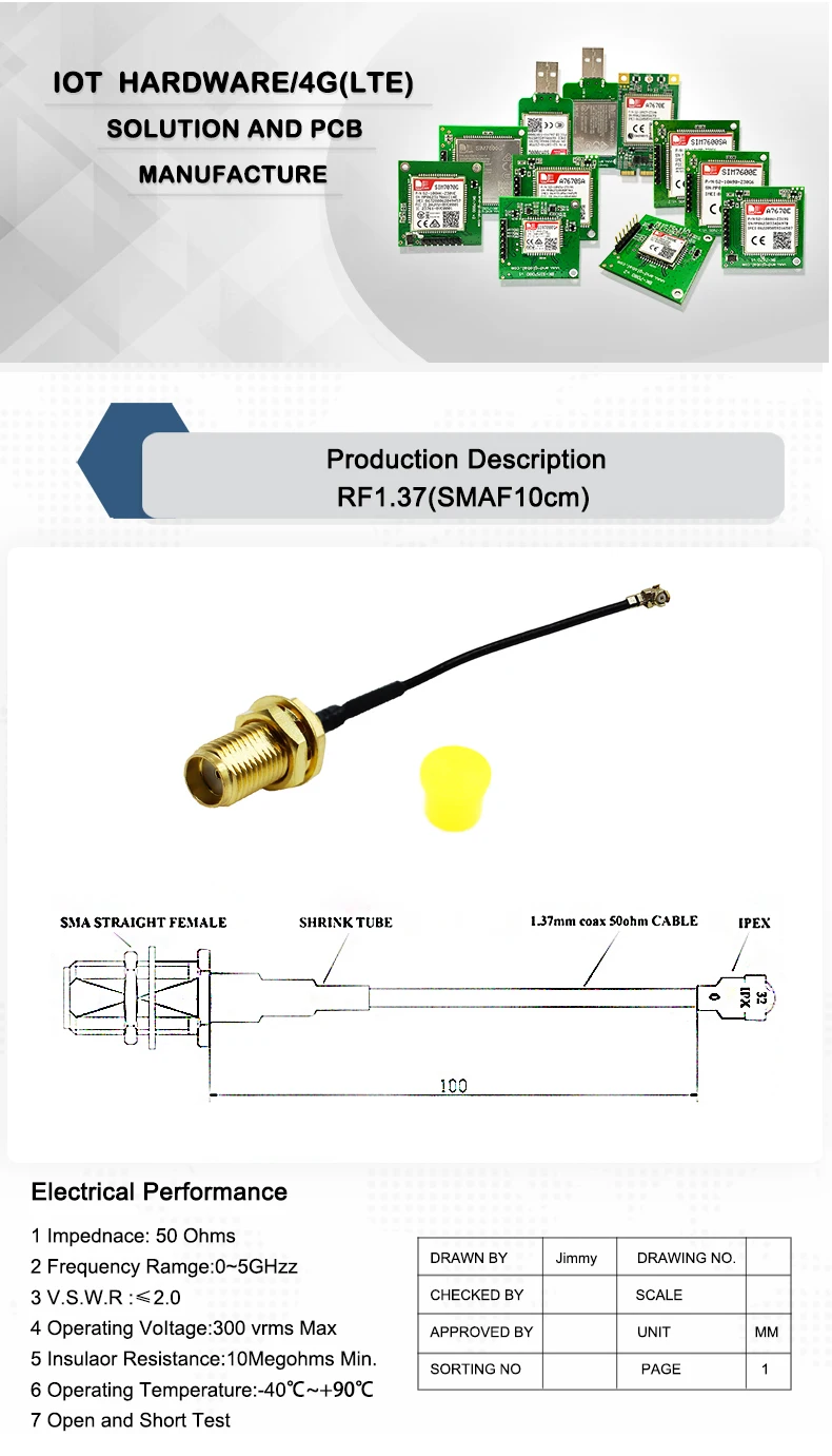 IPEX1 to SMA Female Pigtail 100mm Length u.Fl
