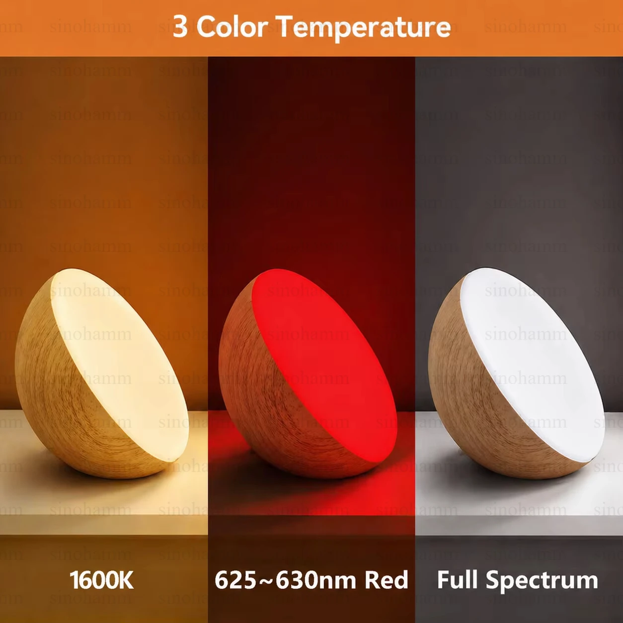 Rechargeable Touch Night Light Remote Control Stepless Dimming 3-Color Sleep Lamp No Blue Bedside 620-630nm Red Eye-Caring