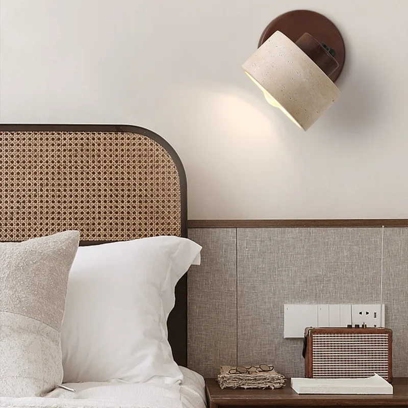 Yellow Cave Stone Japanese-style Wabi-sabi Bedroom Bedside Wall Lamp Retro Homestay Study Rotatable Wall Lamp with Switch For