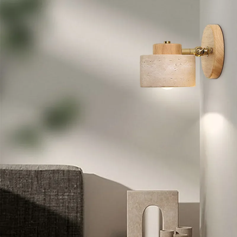 Yellow Cave Stone Japanese-style Wabi-sabi Bedroom Bedside Wall Lamp Retro Homestay Study Rotatable Wall Lamp with Switch For