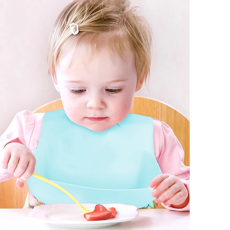 1/2pcs Food Grade Silicone Baby Eating Bibs Easy to Clean Baby Bibs Drool Towels Waterproof Children Silicone Drool Bibs
