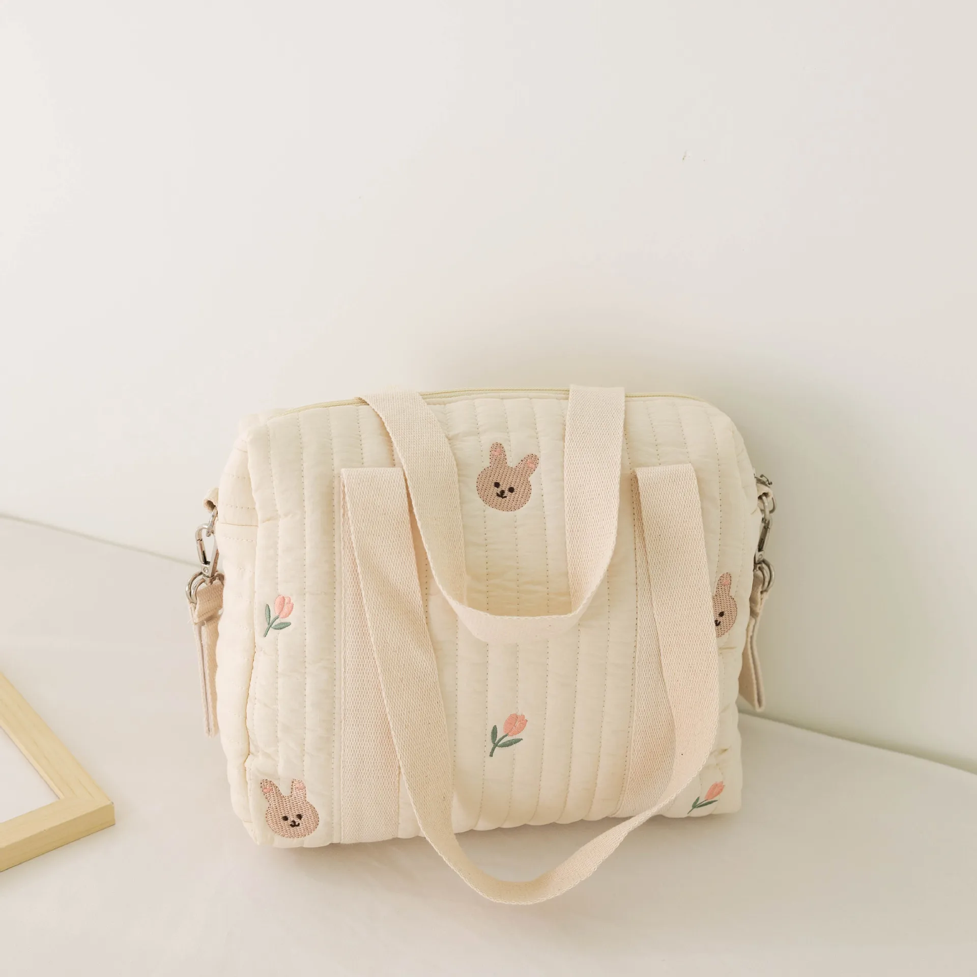 Cute Bear Baby Stroller Nappy Bag Korea Embroidery Flower Mommy Bag Soft Maternity Shoulder Pack Portable Baby Diaper Organizer