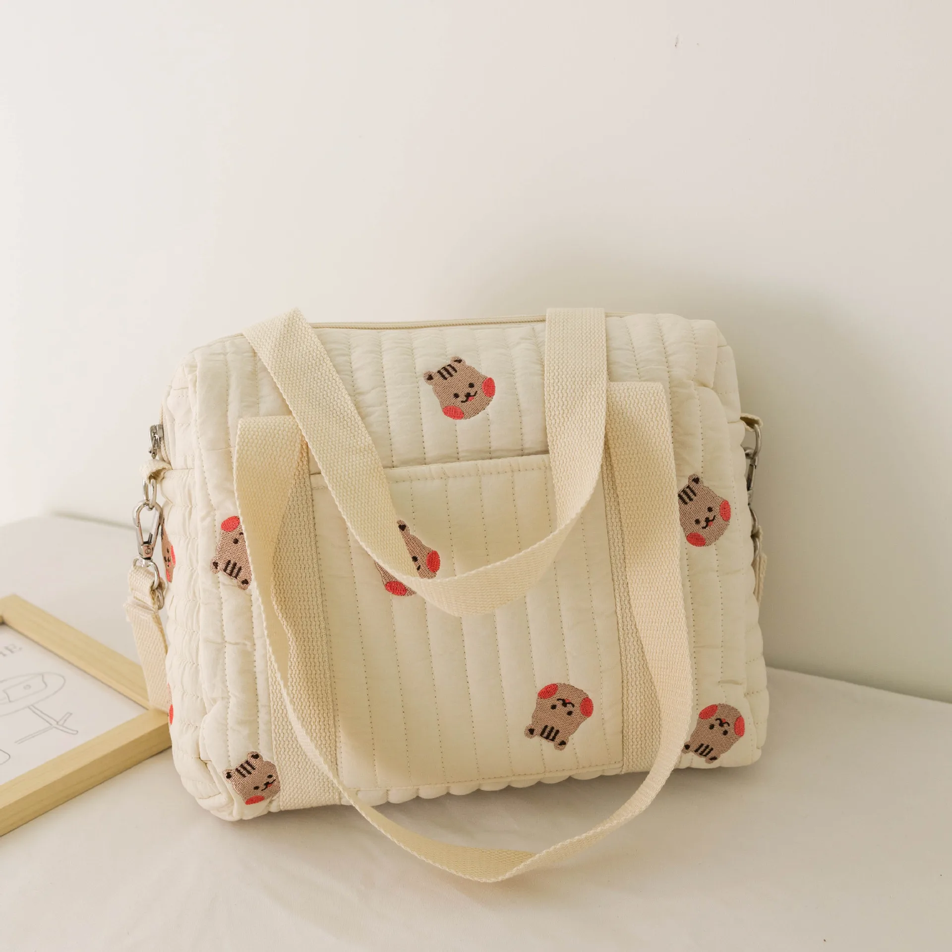Cute Bear Baby Stroller Nappy Bag Korea Embroidery Flower Mommy Bag Soft Maternity Shoulder Pack Portable Baby Diaper Organizer