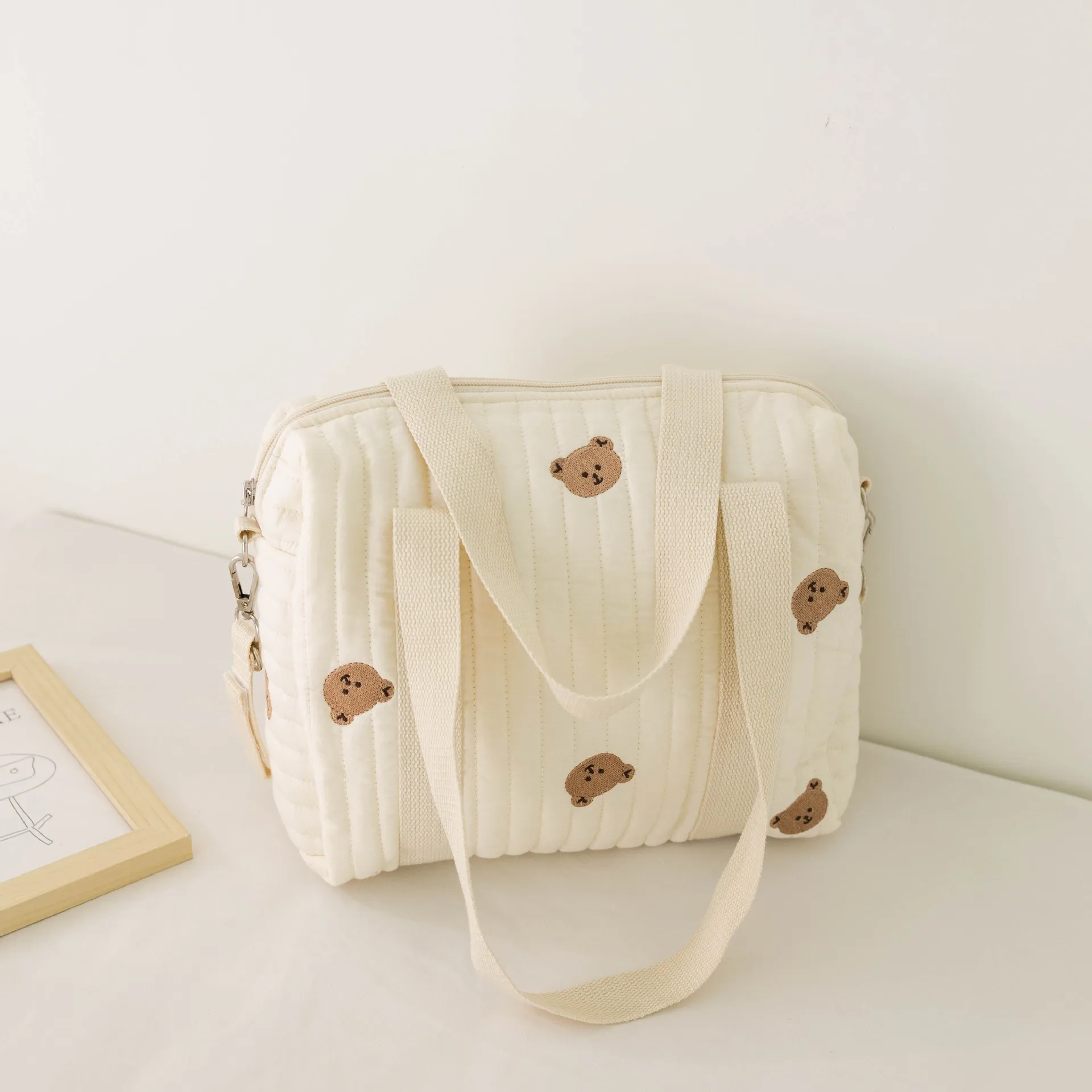 Cute Bear Baby Stroller Nappy Bag Korea Embroidery Flower Mommy Bag Soft Maternity Shoulder Pack Portable Baby Diaper Organizer