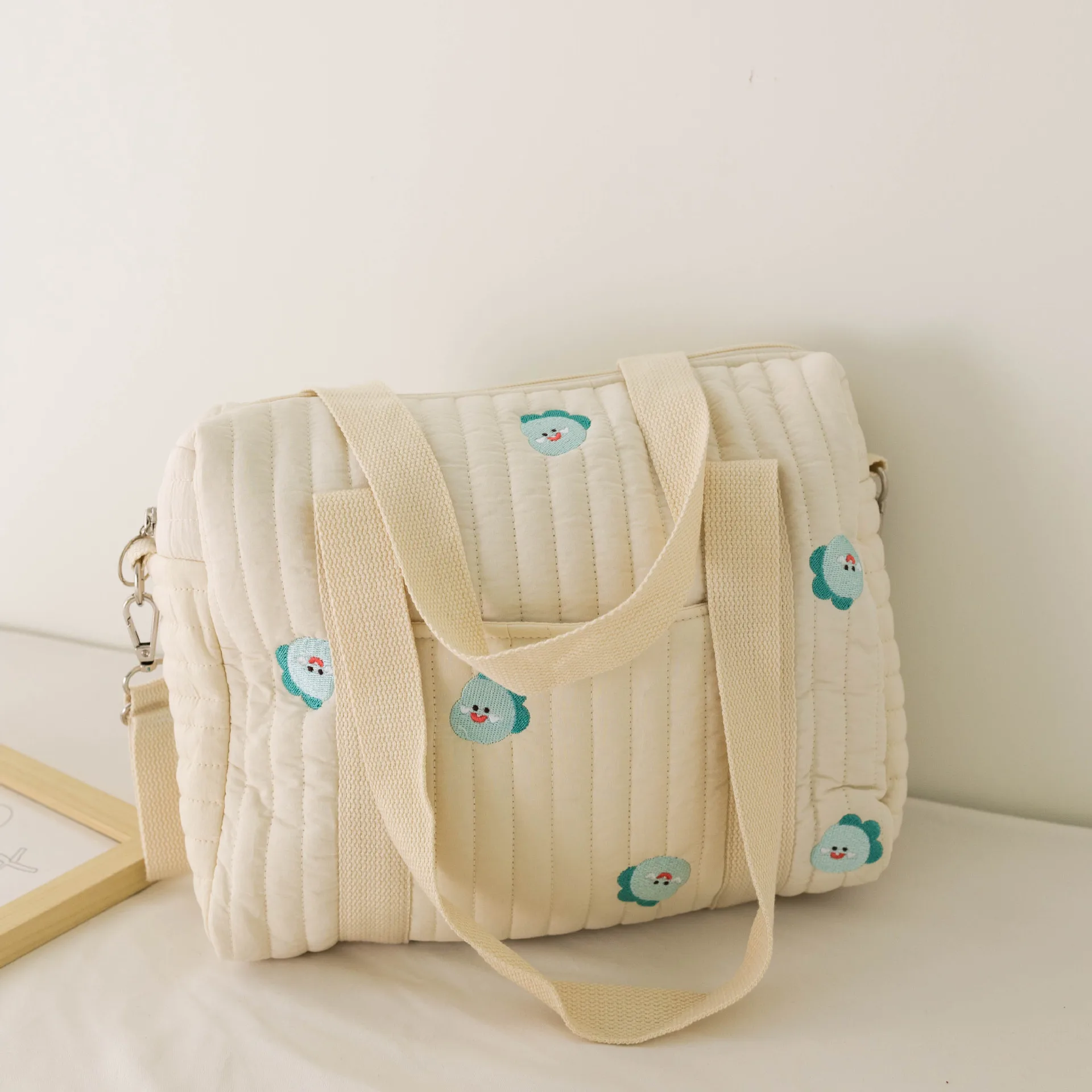 Cute Bear Baby Stroller Nappy Bag Korea Embroidery Flower Mommy Bag Soft Maternity Shoulder Pack Portable Baby Diaper Organizer
