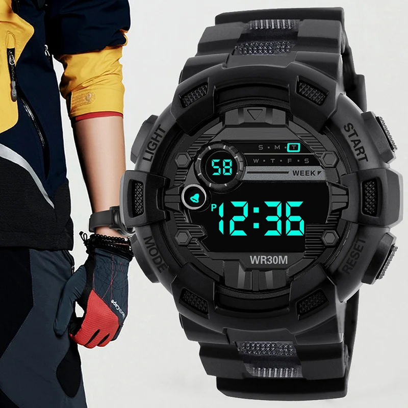 Military Men Watch Men's Digital Watches Sports Electronic Wristwatch 50MM Large Dial Clock Waterproof Sport Watch for Boy Child