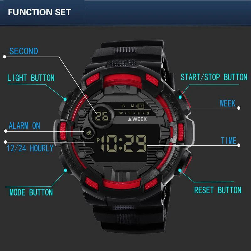 Military Men Watch Men's Digital Watches Sports Electronic Wristwatch 50MM Large Dial Clock Waterproof Sport Watch for Boy Child