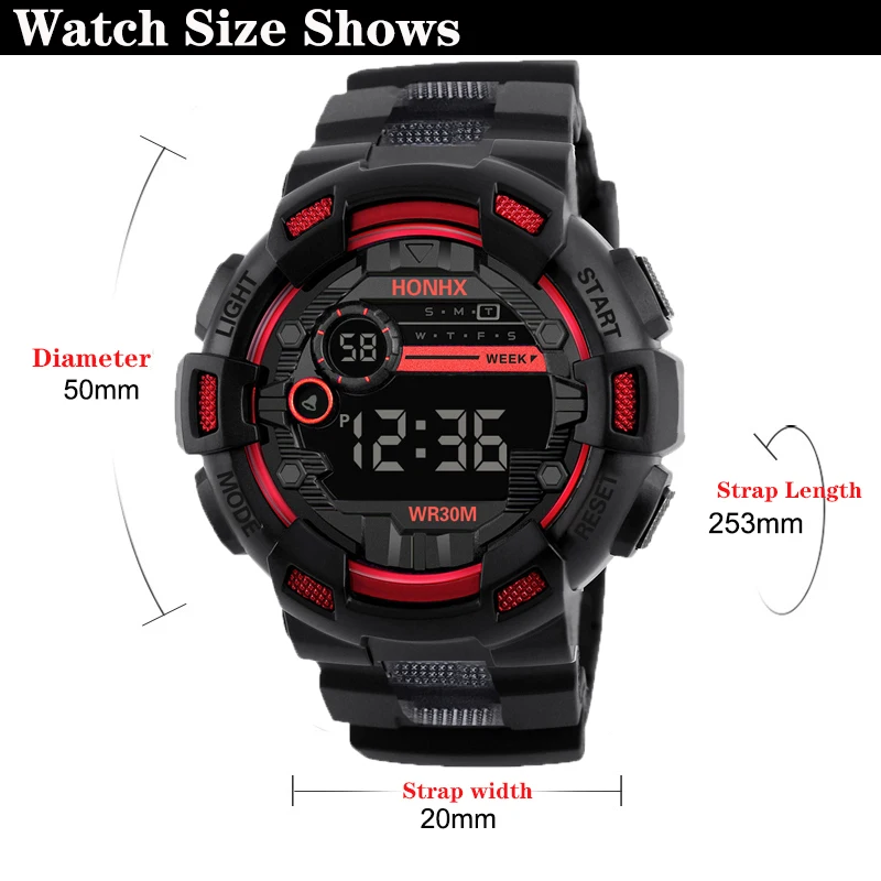 Military Men Watch Men's Digital Watches Sports Electronic Wristwatch 50MM Large Dial Clock Waterproof Sport Watch for Boy Child
