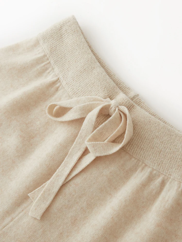 2025New Women100%Merino Wool Knitted Wide Leg Pants Autumn Winter Basic Soft Warm Cashmere Knit Trousers Casual Drawstring Style