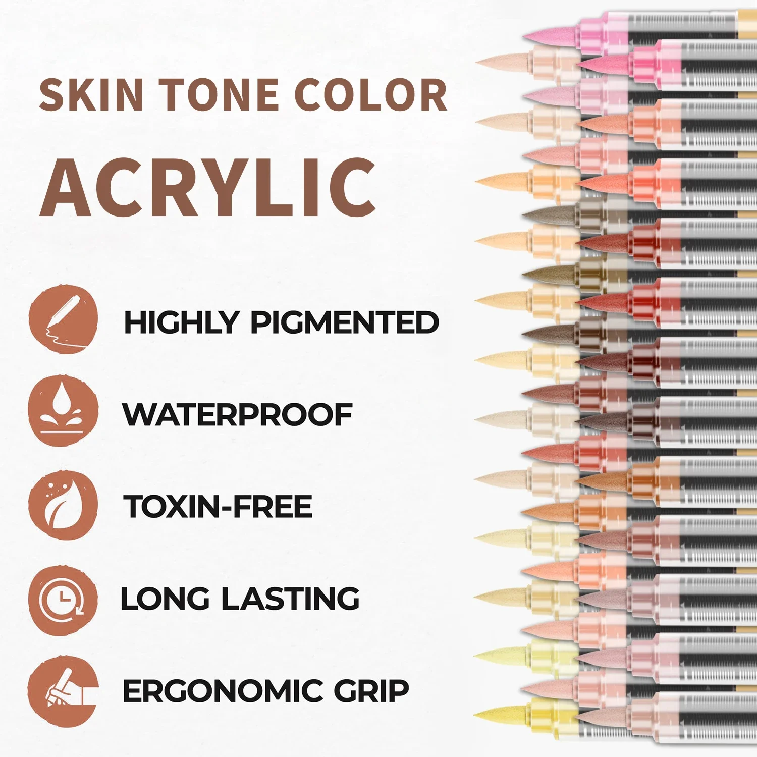 Skin Tones Art Markers,Soft Brush Tip Acrylic Paint Pens,Quick-Drying Waterproof for Sketching,Wood,Glass,Fabric,Rocks Painting