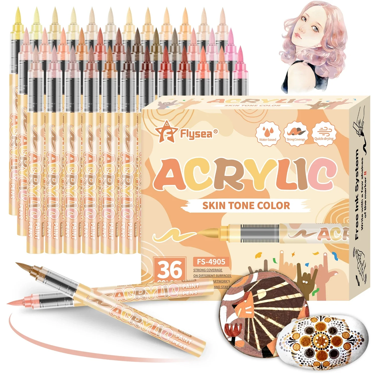 Skin Tones Art Markers,Soft Brush Tip Acrylic Paint Pens,Quick-Drying Waterproof for Sketching,Wood,Glass,Fabric,Rocks Painting
