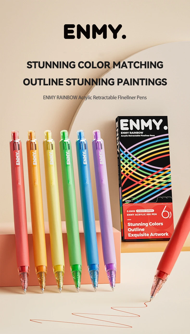ENMY 48 Acrylic Gel Pen Rainbow Gradient Colors Fine Tip 0.7mm Art Drawing Pen Writing Pen Stationery Office School Supplies