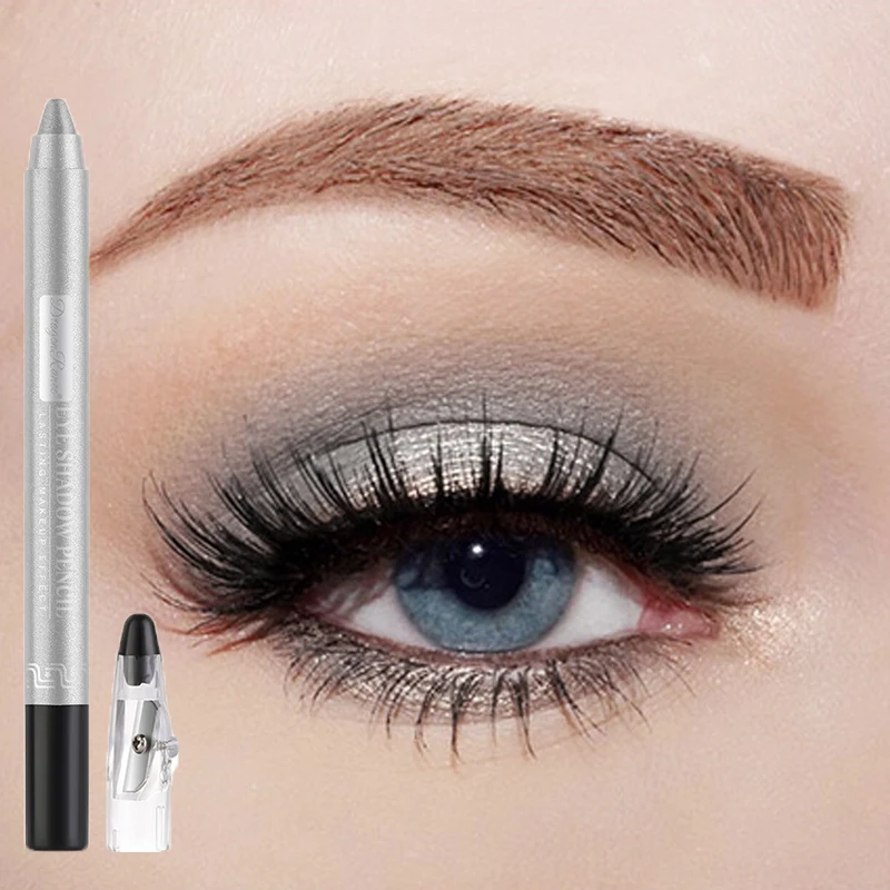 Metallic Blue Pearlescent Eyeshadow Pencil Stick Lasting Waterproof Smoky Glitter Grey White Purple Eye Shadow Highlighter Pen