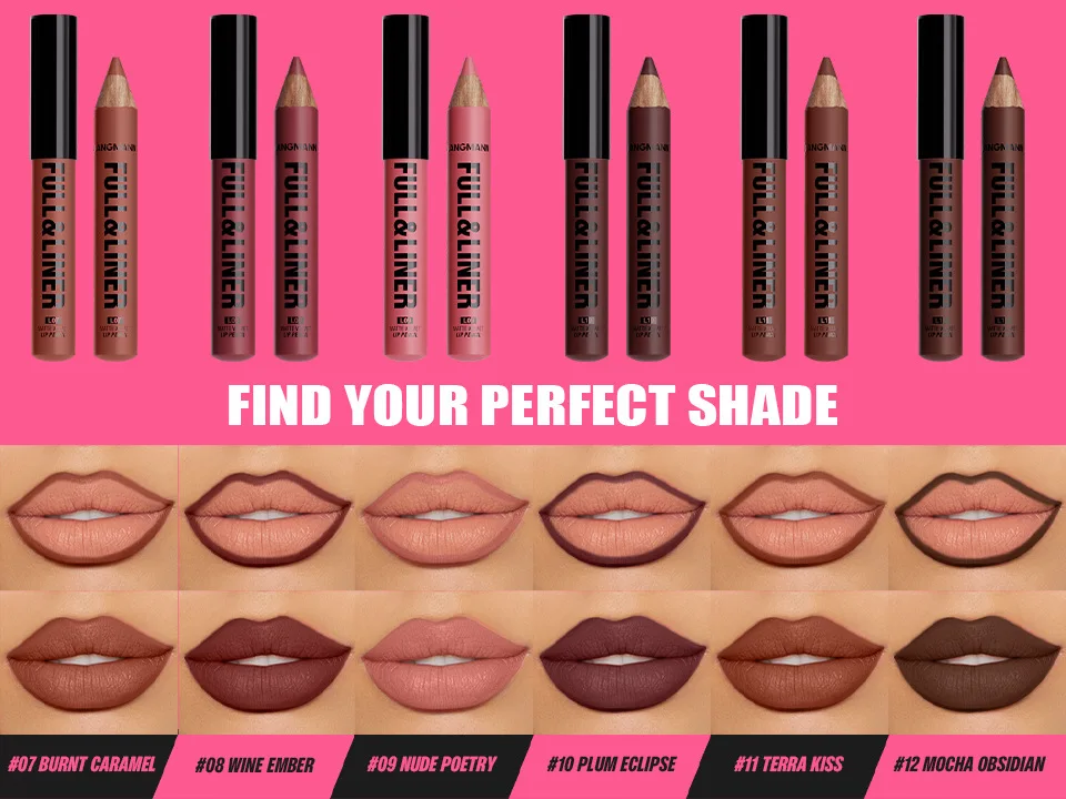 Waterproof Matte Lipliner Pencil Brown Contour Tint Lipstick Pen Long Lasting 12 Color Wooden Lip Liner Pencil Full-lip Makeup