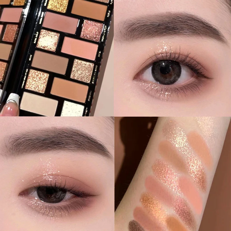 16 Color Matte Glitter Nude Brown Eyeshadow Palette Waterproof Longlasting Cosmetic Pearlescent Eyeshadow Pigment Shimmer Makeup