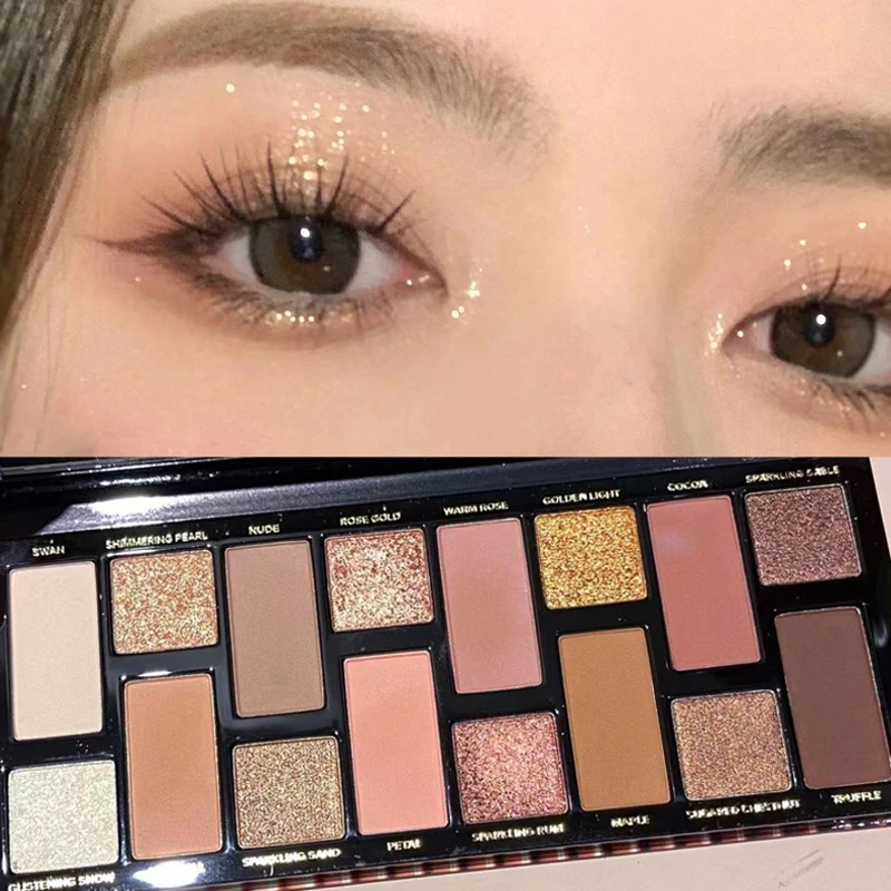 16 Color Matte Glitter Nude Brown Eyeshadow Palette Waterproof Longlasting Cosmetic Pearlescent Eyeshadow Pigment Shimmer Makeup