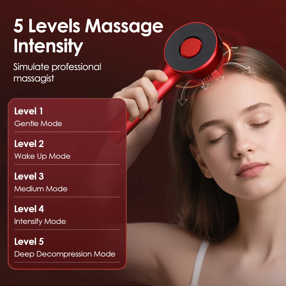 Electric Scalp Head Massage Comb 660nm Light Hair Growth Comb Hair Brush Head Spa 3 Levels Soft Massage Scalp Oil Applicator