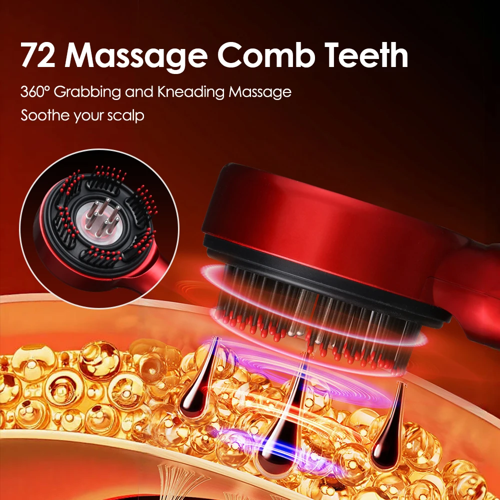 Electric Scalp Head Massage Comb 660nm Light Hair Growth Comb Hair Brush Head Spa 3 Levels Soft Massage Scalp Oil Applicator