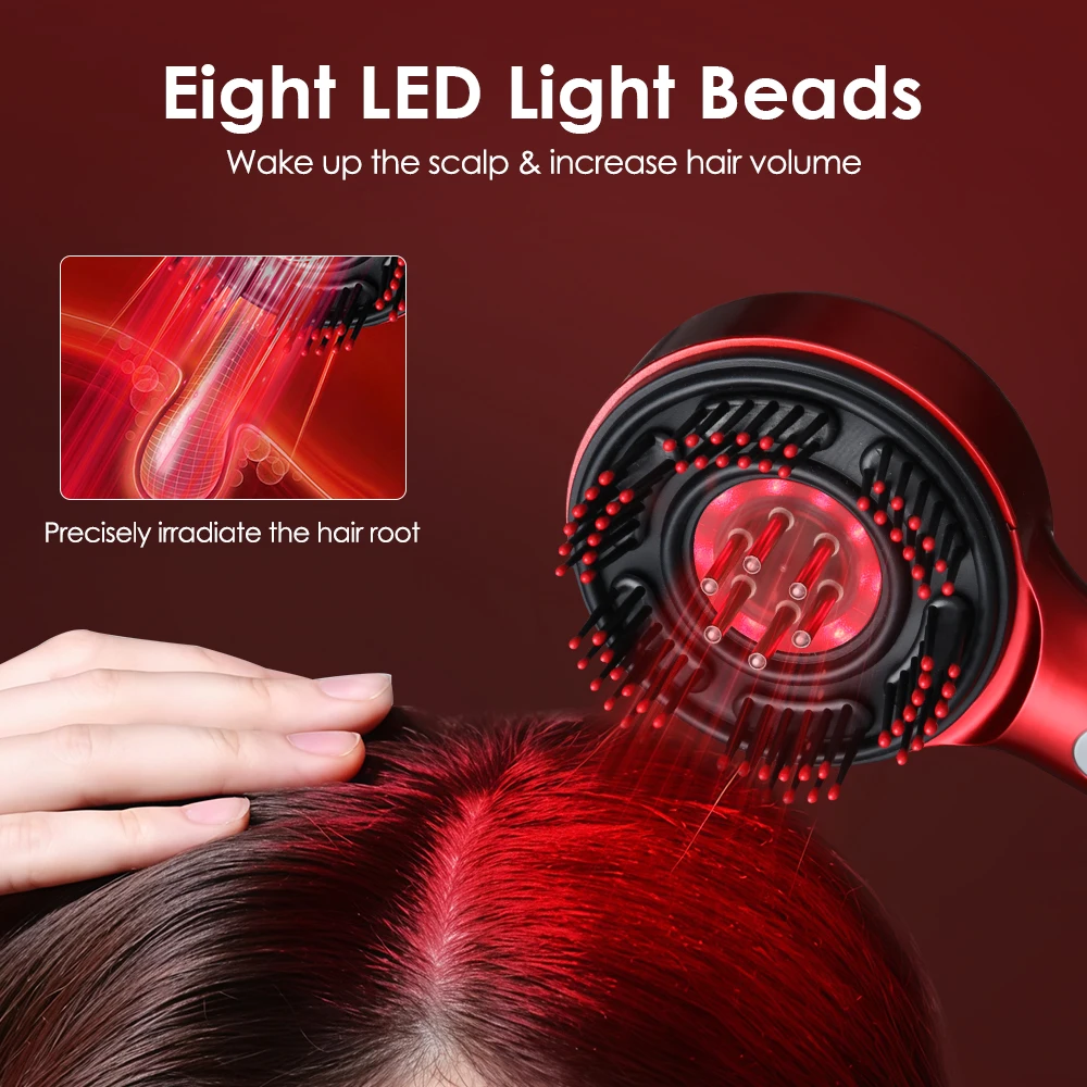 Electric Scalp Head Massage Comb 660nm Light Hair Growth Comb Hair Brush Head Spa 3 Levels Soft Massage Scalp Oil Applicator