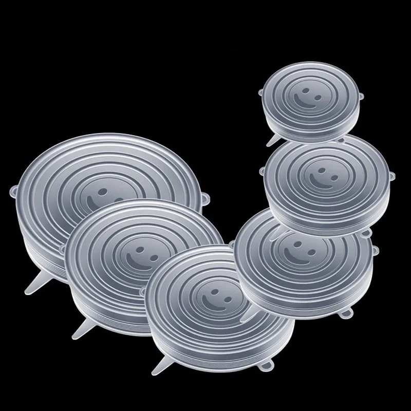 6 Pcs Silicone Cover Stretch Lids for Kitchen Microwave Food Covers Bowl Caps Elastic Silicone Lid Cap Universal Adaptable Lids