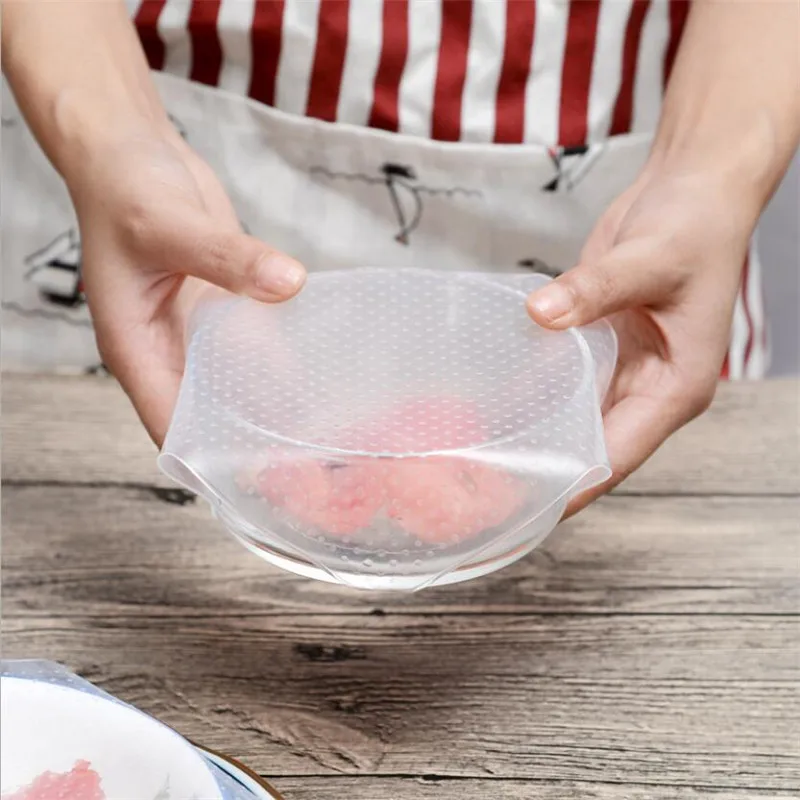 4Pcs Silicone Bowl Covers Food Fresh Keeping Wrap Reusable Silicone Wrap Seal Lid Cover Stretch Vacuum Food Wrap Kitchen Accs