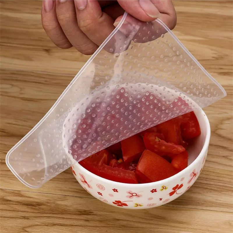 4Pcs Silicone Bowl Covers Food Fresh Keeping Wrap Reusable Silicone Wrap Seal Lid Cover Stretch Vacuum Food Wrap Kitchen Accs
