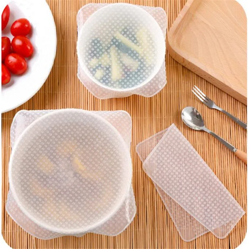 4Pcs Silicone Bowl Covers Food Fresh Keeping Wrap Reusable Silicone Wrap Seal Lid Cover Stretch Vacuum Food Wrap Kitchen Accs
